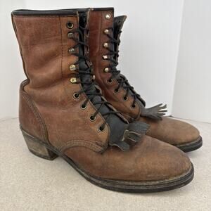 Vintage Men’s Durango Packer Western Lace Up Kiltie‎ Leather Boots Size 7.5 D